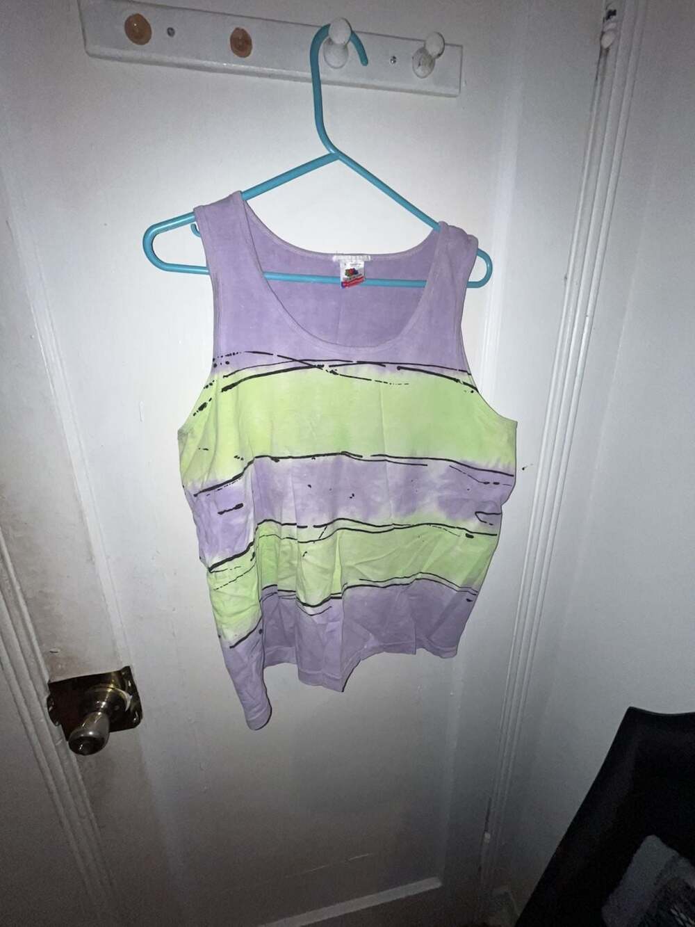 Fruit of the Loom Tank Top Size L Purple Green Striped Vintage